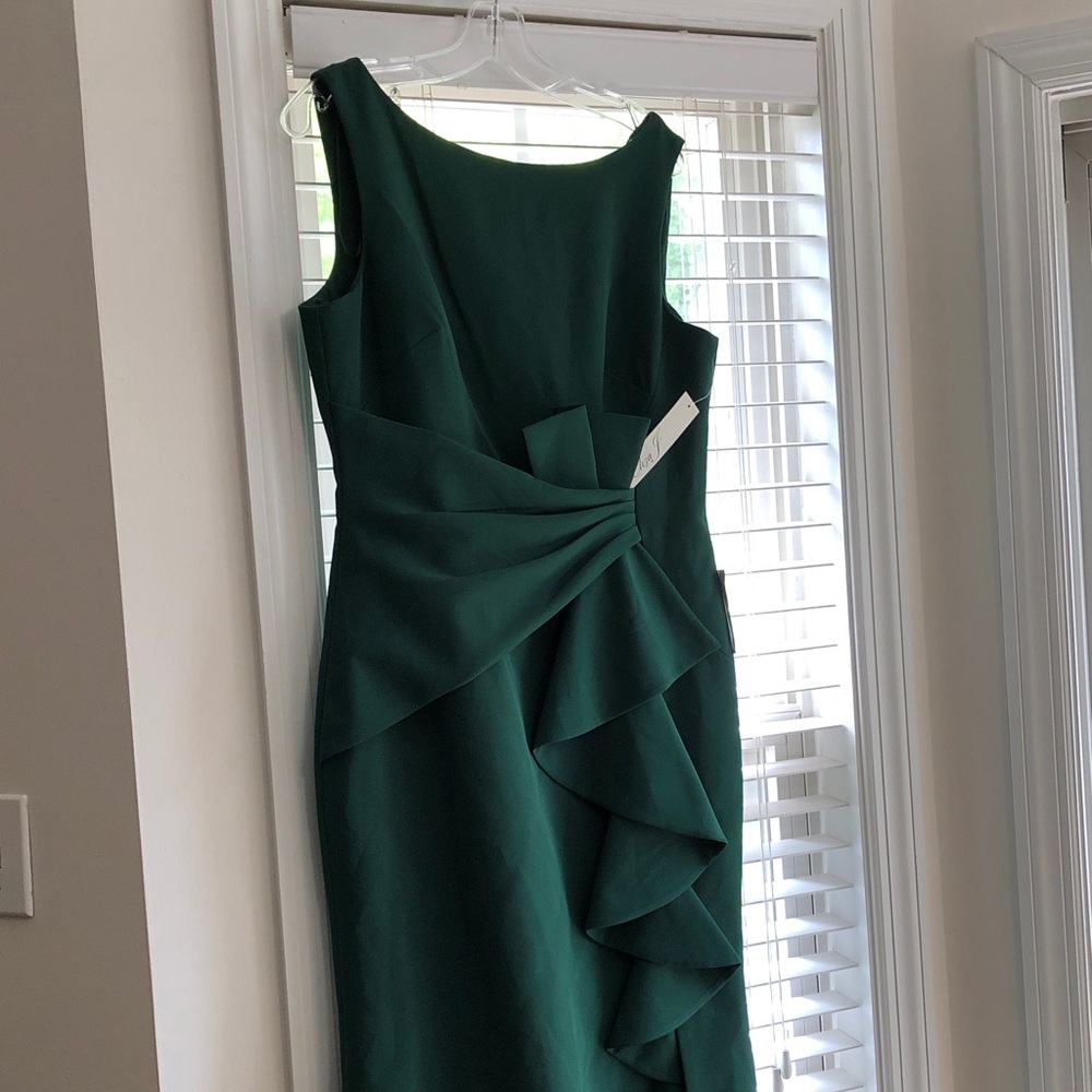Eliza J Deep Green Sleeveless Ruffle Sheath Dress